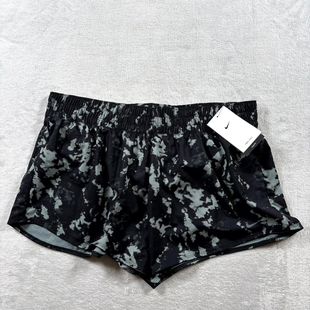 Nike Dri Fit One Brief Lined Shorts Womens XL Black Gray Cloud Tie Dye Loose Fit